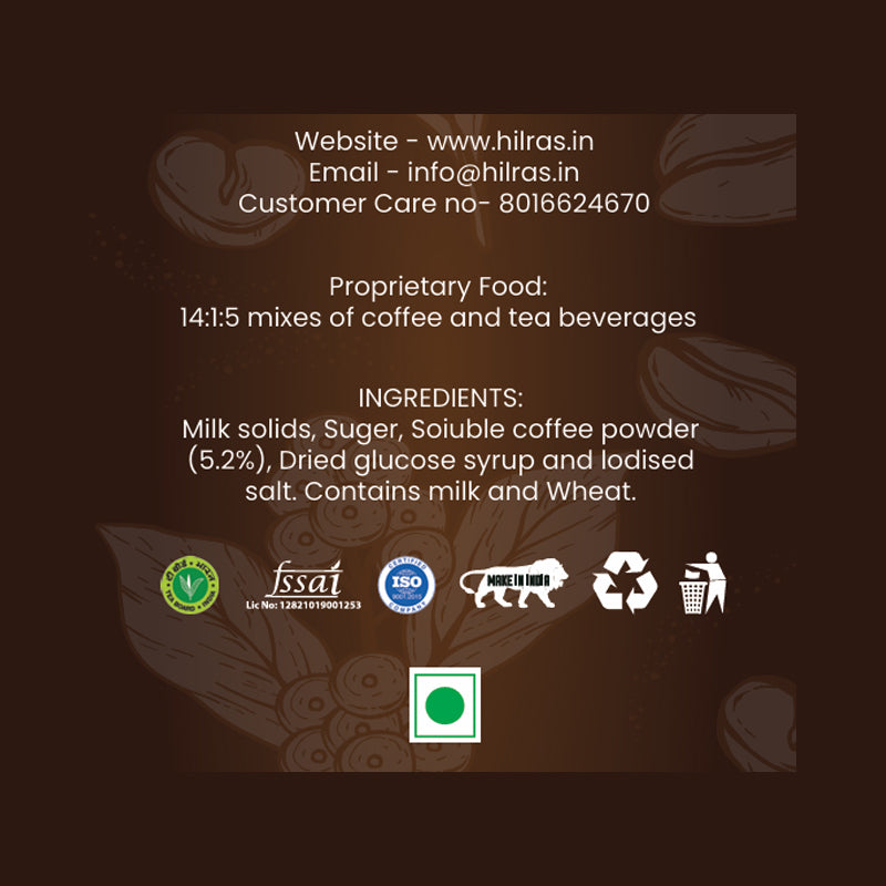 Hilras Coffee Premix Powder Sachets - pack of 15 (15 x 14g) | Instant Coffee | Rich Taste & Supports Calorie Burning