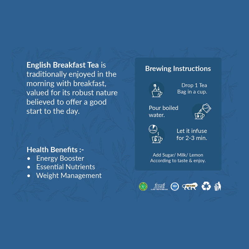 English Breakfast 100 Tea Bags | Premium Assam & Ceylon Black Tea Blend | Boost Energy & Focus
