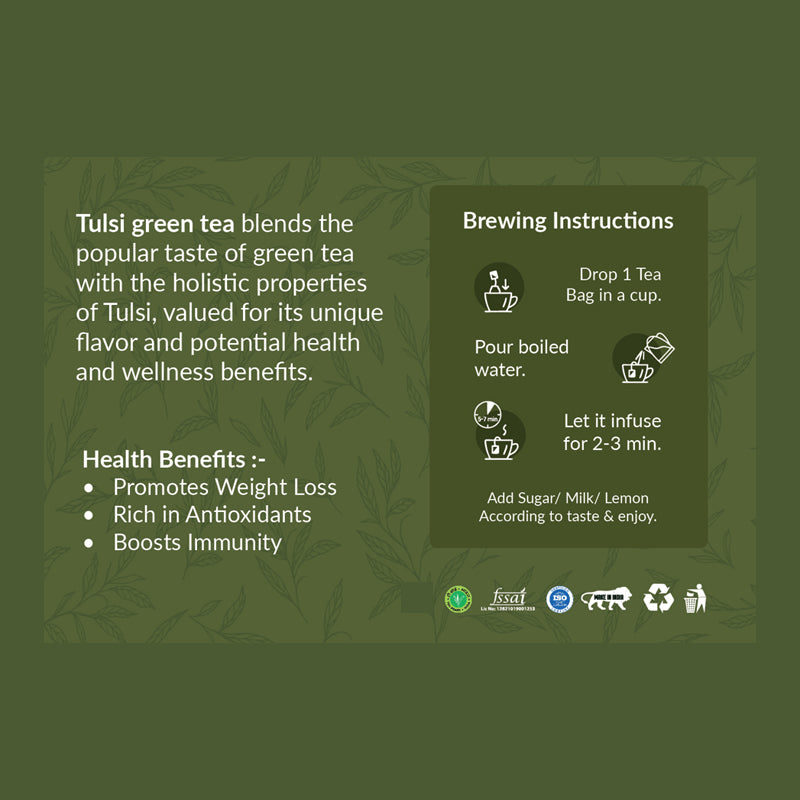 Hilras Tulsi Green Tea – 100 Tea Bags | Green Tea with Tulsi for Immunity, Detox & Stress Relief