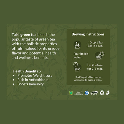 Hilras Tulsi Green Tea – 100 Tea Bags | Green Tea with Tulsi for Immunity, Detox & Stress Relief