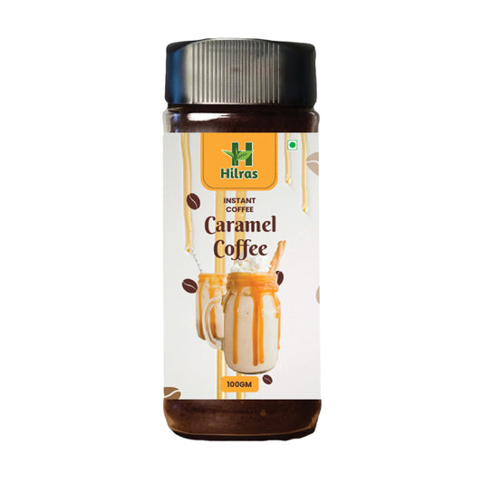 Hilras Caramel Flavoured Instant Coffee Powder (100g) | Premium Roasted Coffee | Rich, Smooth & Creamy Taste