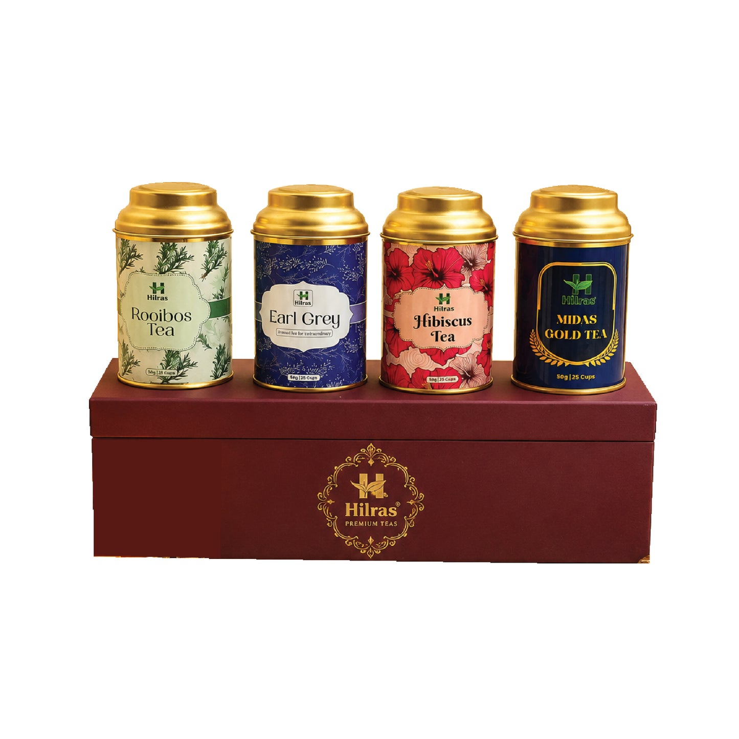 Hilras Luxe Tea Gift Box | 4 Premium Blends in Handcrafted Wooden Ches