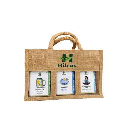 Hilras Eco Sip Sack Gift Box | 3 Exquisite Tea Flavours | 100g Premium Tea |  Eco-Friendly Packaging | Perfect Sustainable Gift for All Occasions