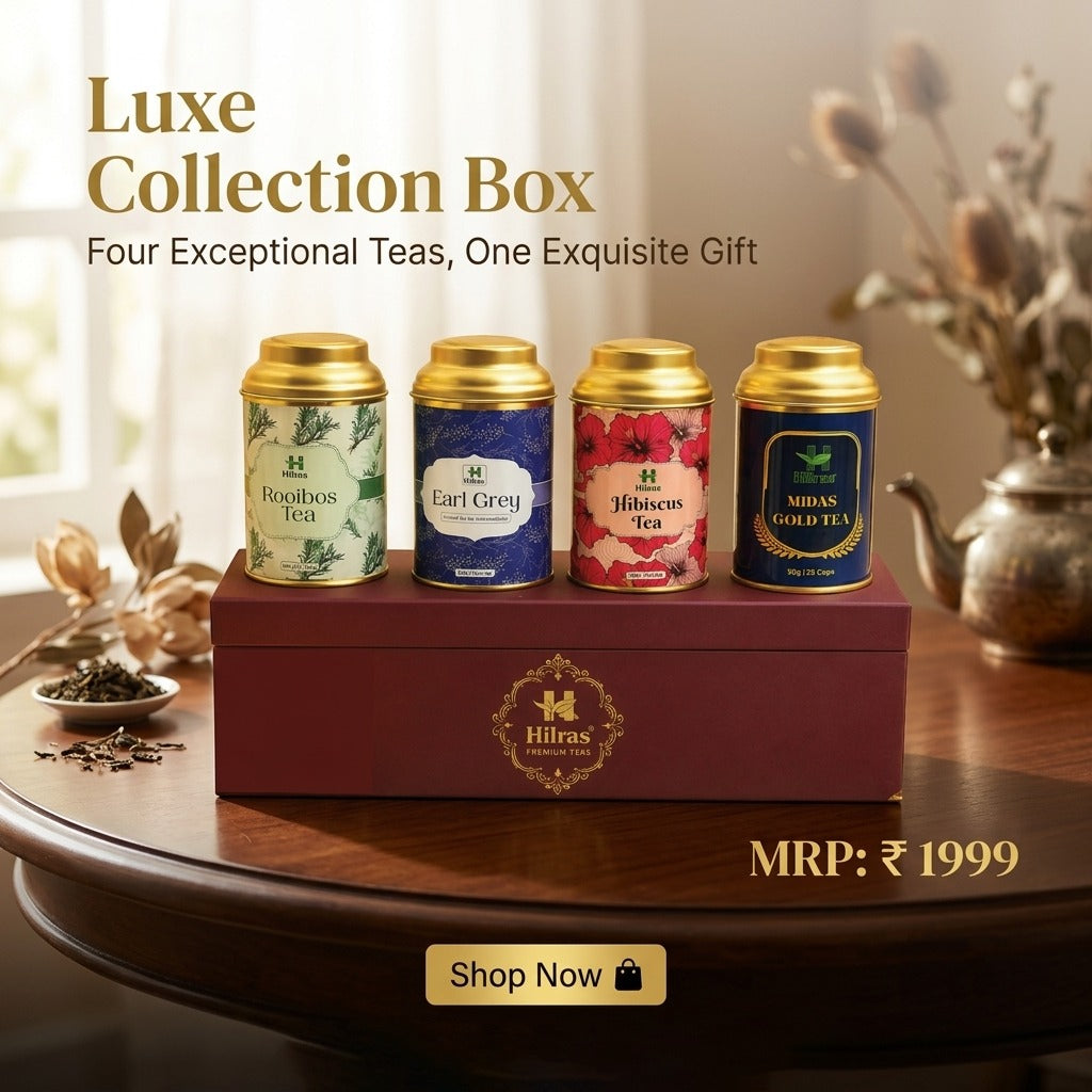 Hilras Luxe Tea Gift Box | 4 Premium Blends in Handcrafted Wooden Ches