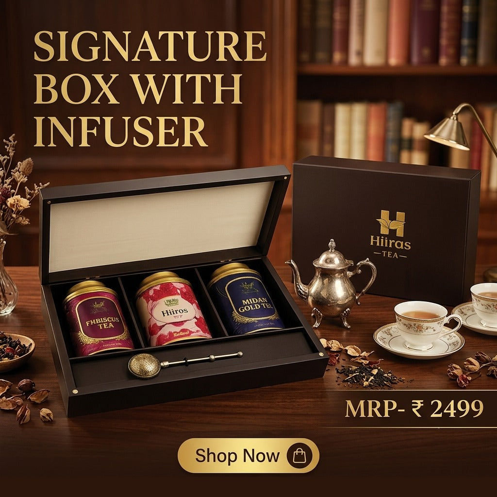 Hilras Signature Luxury Wooden Tea Chest Gift Box | 3 Premium Whole Leaf Loose Teas with Stainless Steel Infuser | Handcrafted Keepsake Corporate & Festive Gift Set