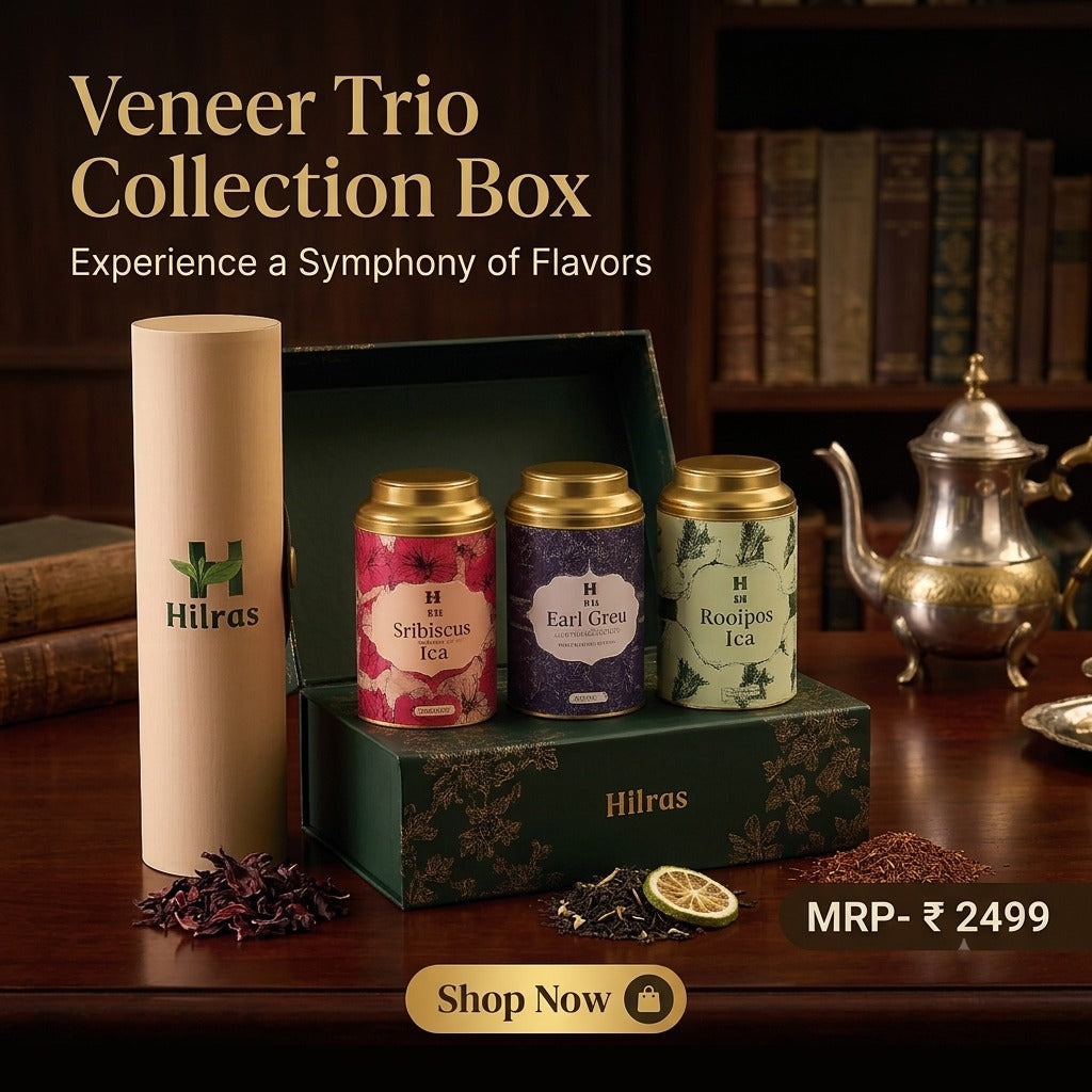 Hilras Veneer Gold Collection Box | Luxury Tea Gift Set